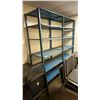 Image 5 : UPSTAIRS MEETING ROOM ITEMS - BLUE METAL SHELF UNIT, 5 STACKING CHAIRS, 2 FOLDING CHAIRS AND