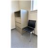 Image 4 : CONTENTS OF UPSTAIRS SMALL OFFICE DESK, FILING CABINETS, CHAIR, FAN, METAL SHELF UNIT