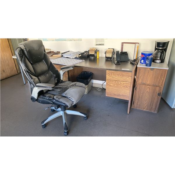 DOWNSTAIRS OFFICE CONTENTS - DESKS, FILING CABINETS , CHAIRS, FAN, HEATER AND OFFICE SUPPLIES