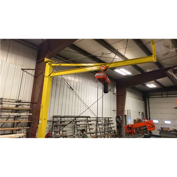 1.5 TON JIB CRANE. INSPECTED ANNUALLY. 12' BOOM CM LODESTAR HOIST.