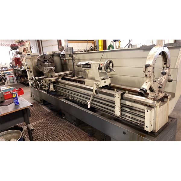 MODERN 9  HOLLOW SPINDLE LATHE. MODEL 33 SERIES. 3 PHASE. 15HP. 16'4  OVERALL LENGTH.