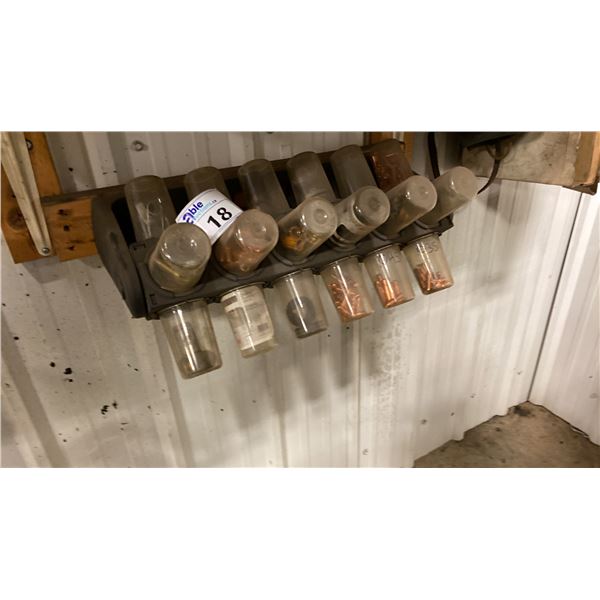WELDING TIP WALL MOUNT STORAGE UNIT. 24 COMPARTMENTS. INCLUDES LARGE ASST OF TIPS