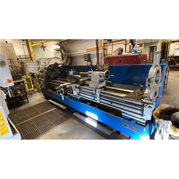 ADVANCE THD-660X3000 LATHE. 4" HOLLOW CHUCK X UP TO 24". OVERALL LENGTH 14'6" X 46" X 64"H.