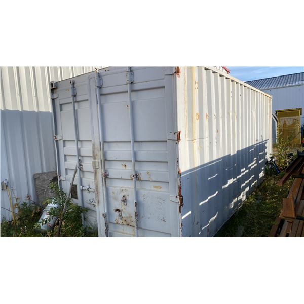 20' STORAGE CONTAINER. SPRAY FOAM INSULATED. METAL SHELVES. HAS BEEN USED FOR COMPRESSOR. 101"H