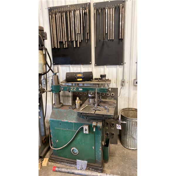 BROACHING MACHINE WITH LARGE SELECTION OF BROACHES AND ACCESSORIES AS IN PHOTOS