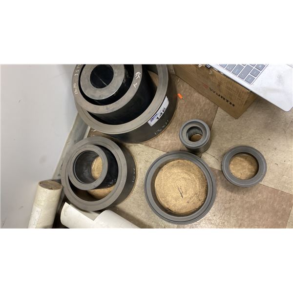 INVENTORY OF CARBON FIBER TEFLON TUBING. CAN BE USED FOR MAKING COMPRESSOR RINGS. 7 PCS, SIZES