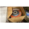 Image 13 : TWO SHELVES OF ASST ABRASIVES. APPROX 10 ROLLS EMERY PAPER, SEVERAL BOXES WURTH 2" SANDING DISCS,