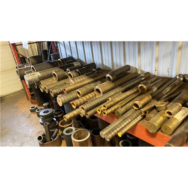 SHELF LOT OF 660 BRONZE TUBING AND BAR STOCK. SHORT LENGTHS UP TO 3'. DIAMETERS FROM