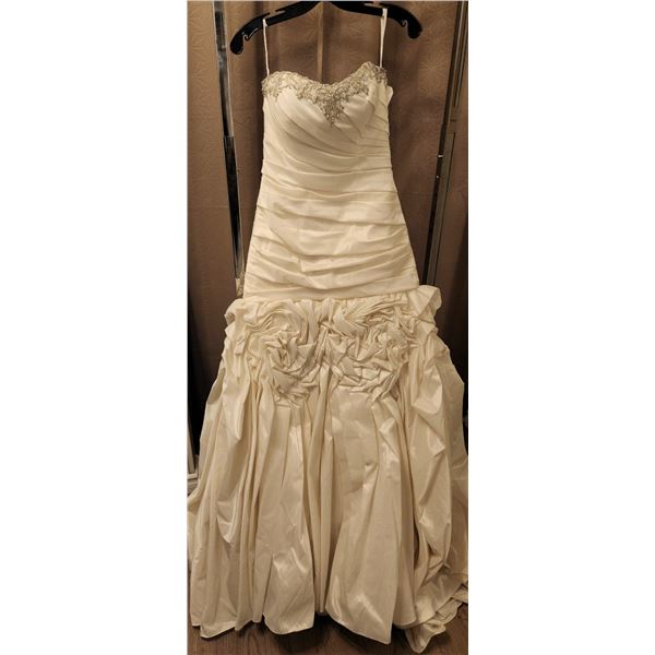 Strapless Bridal Gown with Beaded Bustline, Gathered Skirt, Size 10