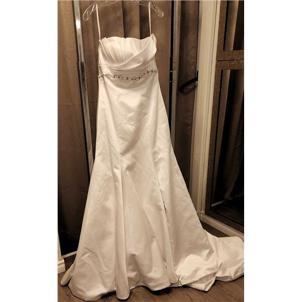 Bonny Bridal White Strapless Gown Size 12 with Embellished Waistband