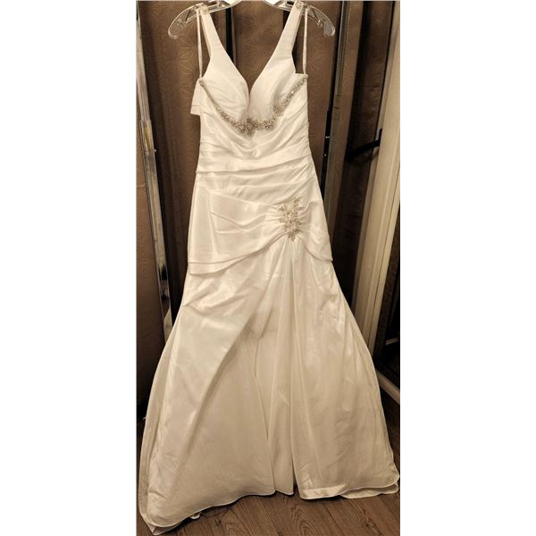 White Satin Size 12 Bridal Gown with Beaded Embellishments