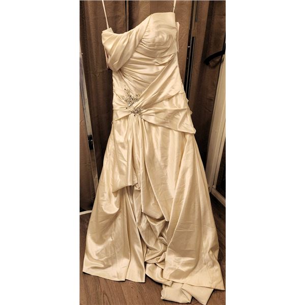 Impression Bridal Gown Size 12 with Beaded Detail and Ruched Satin Fabric