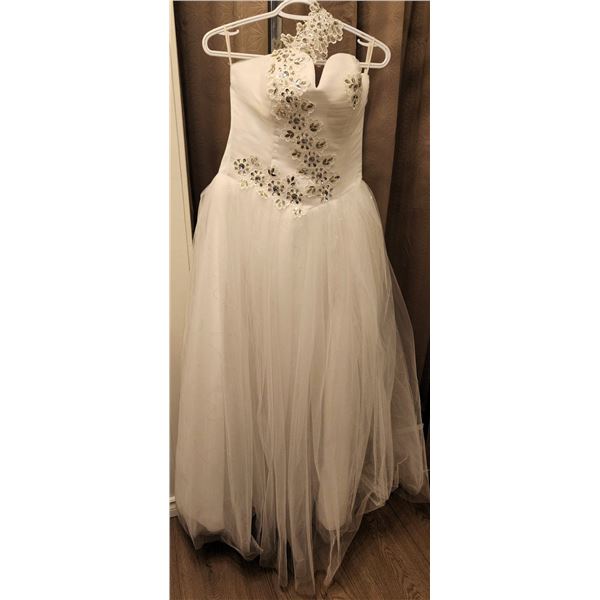 White Strapless Gown with Floral Applique and Rhinestone Detail, No Size or Manufacturer Tag