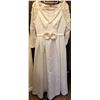 Image 1 : White Bridal Gown with Lace Sleeves and Floral Belt, Size 6, No Manufacturer Tag
