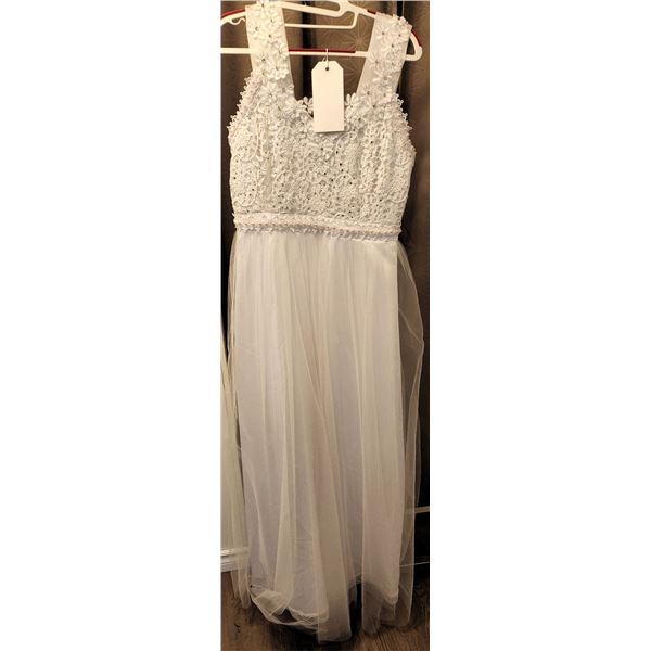 White Bridal Gown with Lace Bodice and Floral Appliqué