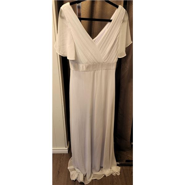 White Bridal Gown with Pleated Bodice and Short Flutter Sleeves