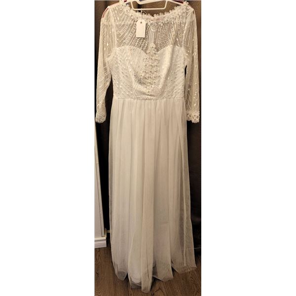 White Bridal Gown with Lace Overlay and Bead Accents