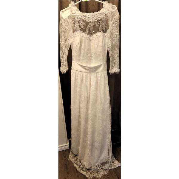 White Lace Bridal Gown with Satin Bow