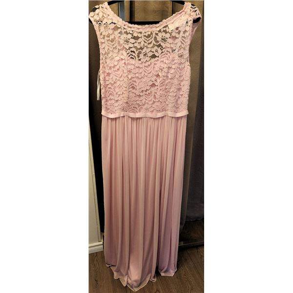 David's Bridal Pink Lace and Chiffon Formal Gown