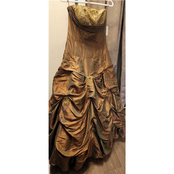 Belezza by Savoy's Strapless Brown Formal Gown with Sequin Bodice