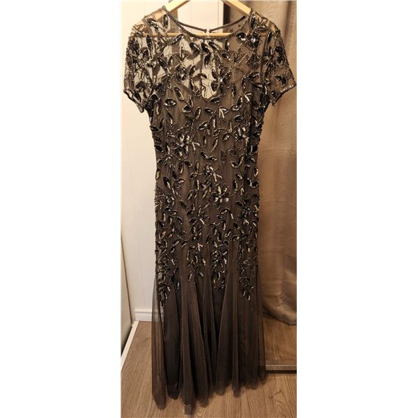 Adrianna Papell Formal Gown with Beaded Floral Embellishments