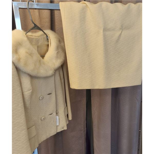 Miss Style Montreal Wool Jacket and Skirt Set with Fur Collar