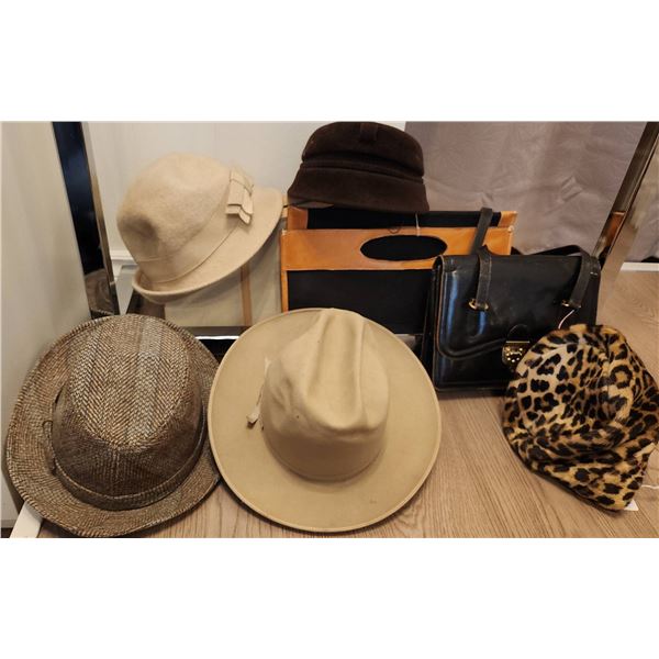 Hats and Bags Including Stetson 7 1/8 Size and Italian Leather Purse