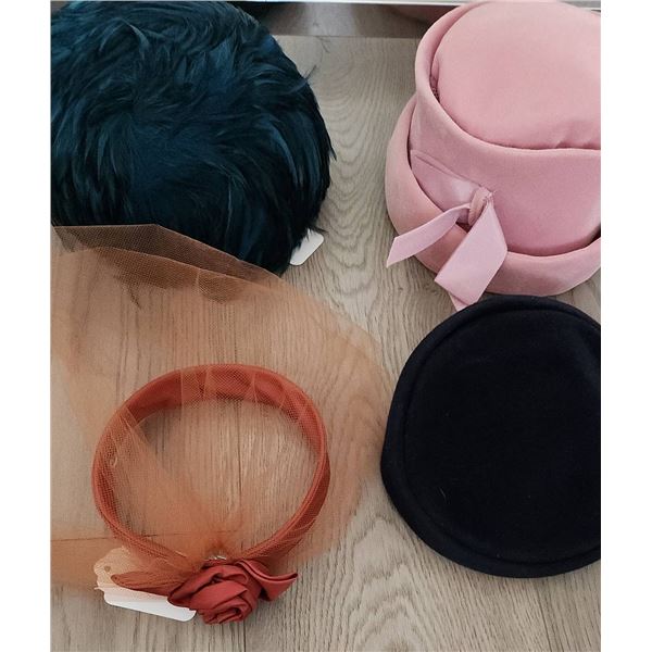 4 Ladies' Hats: Georgette, Lady Elegant, Velour, and Tulle Fascinator