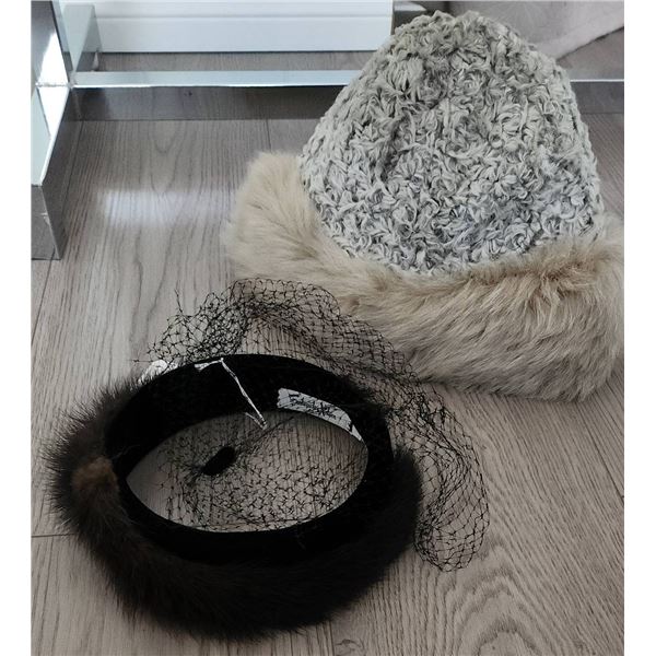 Fur Trimmed Hats: Crochet Hat with Fur Band and Frederick & Nelson Net Veil Hat
