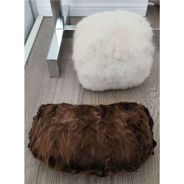 White Rabbit Fur Muff and Brown Fur Muff Pair