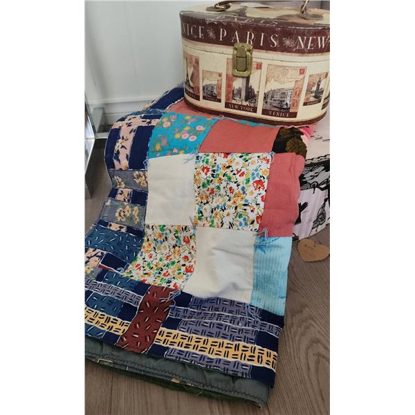 Patchwork Quilt with Decorative Paris and Fashion-Themed Storage Boxes