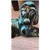 Image 3 : Green Glazed Ceramic Dog Figurine, Duck Figurine, and Triple Section Dish Trio