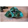 Image 8 : Green Glazed Ceramic Dog Figurine, Duck Figurine, and Triple Section Dish Trio