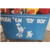 Image 1 : Blue Metal Push 'Em Toy Box With Assorted Plush Toys