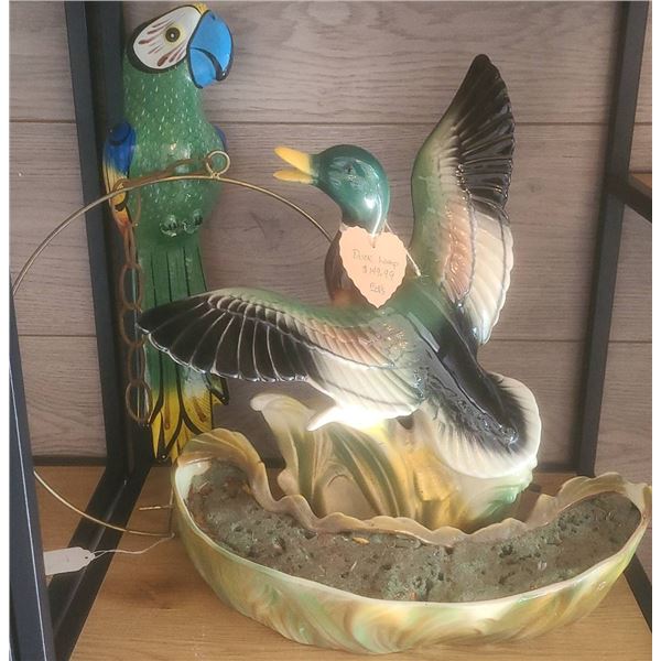 Ceramic Duck TV Lamp and Hand-Painted Parrot Statue Lot