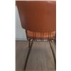 Image 10 : Dining Set: Round Wood Table, 3 Orange Vinyl Chairs