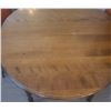 Image 12 : Dining Set: Round Wood Table, 3 Orange Vinyl Chairs