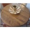 Image 2 : Dining Set: Round Wood Table, 3 Orange Vinyl Chairs