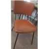 Image 8 : Dining Set: Round Wood Table, 3 Orange Vinyl Chairs