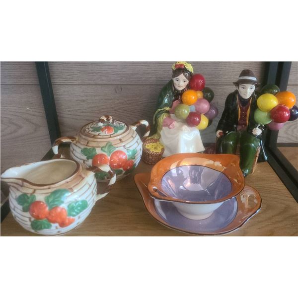 Figurines, Japanese Tea Set, Lusterware Bowl and Plate Assortment