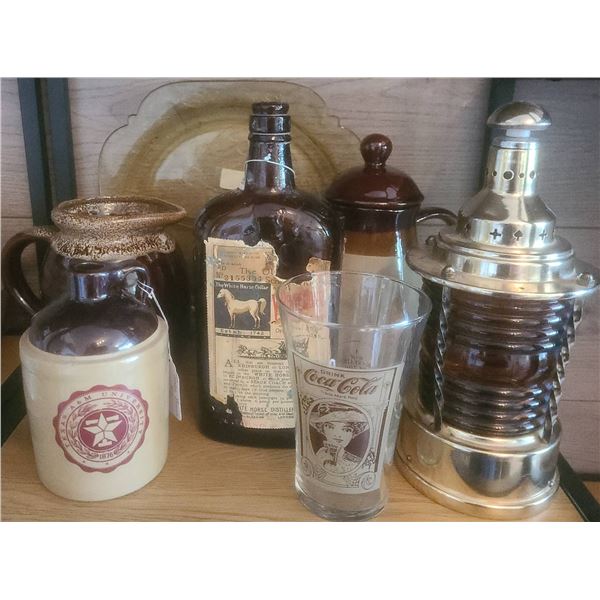 Texas A&M Jug, 1970s Coca-Cola Glass, Whiskey Bottle