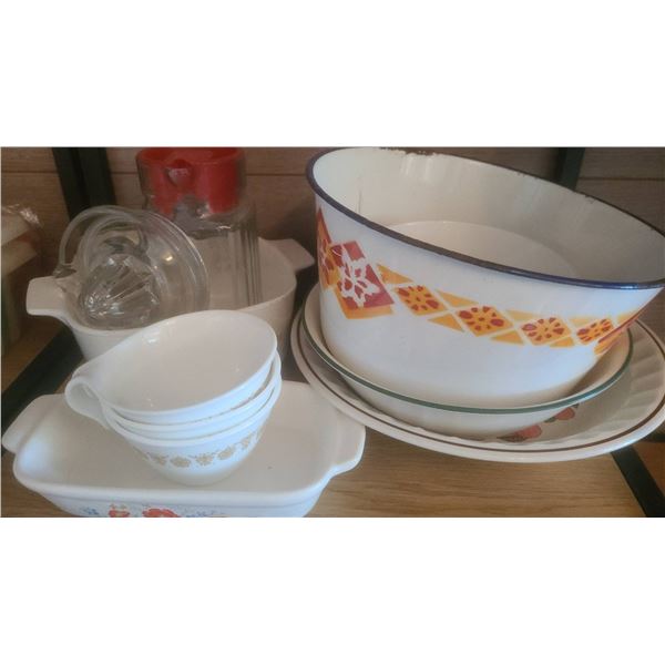 Corelle and Enamel Kitchenware Set
