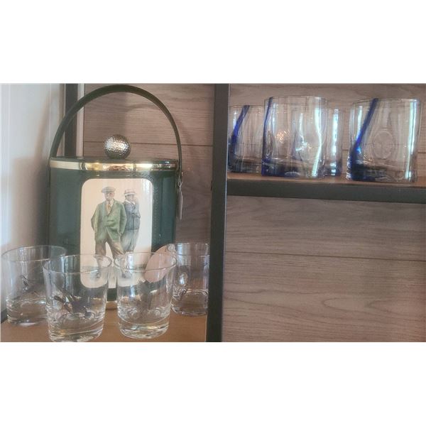 Bar Set With Golf-Themed Ice Bucket and Two Sets of Glasses