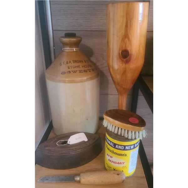 Vintage Items: Stoneware Jug, Colebrookdale Iron, Misc.