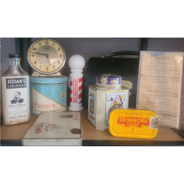 Vintage Tins, Clock, Household Wares