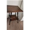 Image 10 : Wood Desk Box with Brass Handle and Hinges on Vintage Two-Tier Wood Table