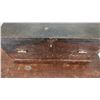 Image 2 : Wood Desk Box with Brass Handle and Hinges on Vintage Two-Tier Wood Table