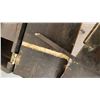 Image 5 : Wood Desk Box with Brass Handle and Hinges on Vintage Two-Tier Wood Table