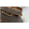 Image 8 : Wood Desk Box with Brass Handle and Hinges on Vintage Two-Tier Wood Table