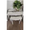 Image 1 : Painted Wood Nesting Tables with French Script Detail and Artificial Plant in Metal Planter
